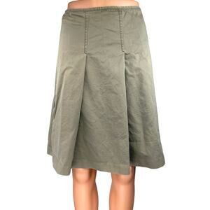 Eddie Bauer Women's Green Khaki Pleated Knee Length A-Line Flared Skirt Size 4